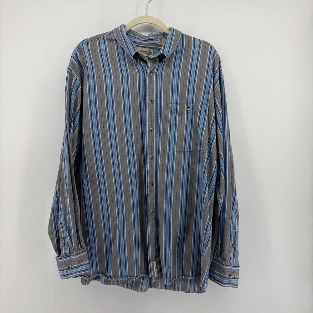 Fieldmaster Men XL Blue Grey Striped Button Down Shirt Long Sleeve Cotton Pocket